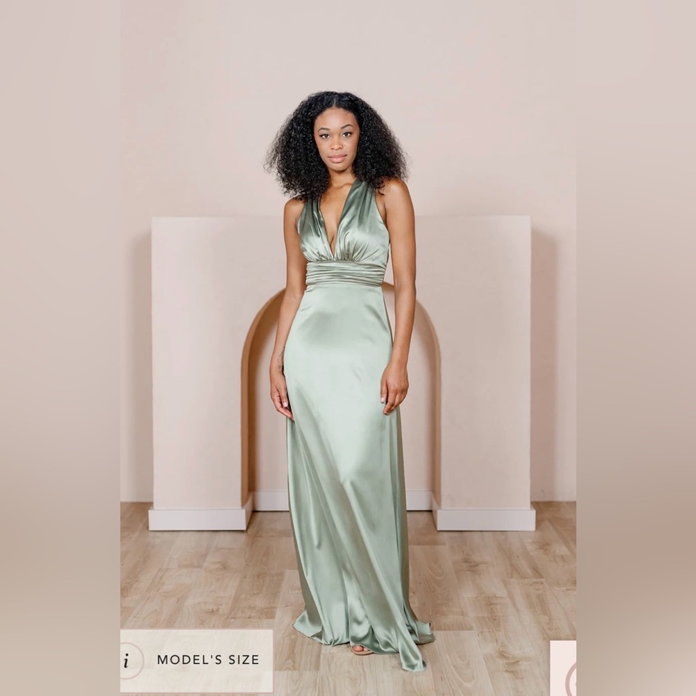 Revelry bridesmaids dress, DYLAN SATIN DRESS, color: Silver Sage- 711, size 10